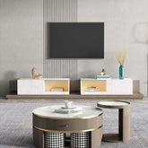 Modern TV stand in white and coffee colors with extendable drawers for extra storage main product image