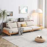 Beige 3-seater cotton linen sofa with storage and round arm design main product image