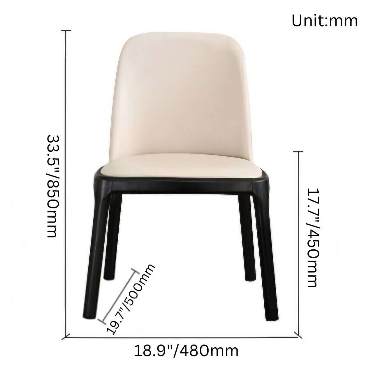 Durable coffee brown leather dining chair with whitewax wood frame, single seat dimensions