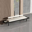 Contemporary Beige Fabric Bench with Black Metal Frame and Stone Accents