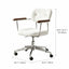 Curved Velvet Office Chair with Wood Armrests and Swivel Lift Base