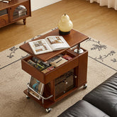Adjustable solid wood mobile side cabinet with lift-up table top for versatile storage main product image