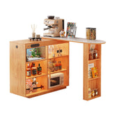 Expandable solid wood bar table featuring a mobile island for versatile use