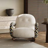 Designer Rocking Chair with Cherry Wood Base and Floral Fabric