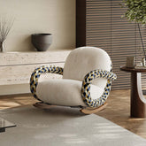 Designer Rocking Chair with Cherry Wood Base and Floral Fabric Main Product Image