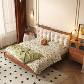 Vintage solid wood master bed featuring an elegant upholstered headboard for classic bedroom style main product image
