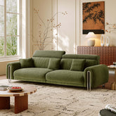 Green chenille big comfy couch with adjustable headrest and water-resistant fabric main product image