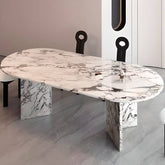 Oval dining table with white marble top and fixed base, perfect for contemporary dining rooms main product image