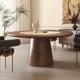 Cocochairs Modern Round Black Walnut Dining Table with Built-in Irish Green Luxury Stone Lazy Susan