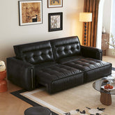 Retro leather pull out couch bed with electric smart remote, convertible for space-saving comfort main product image