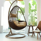 Metal porch swing with tropical olive green, auburn, and rose cushions, includes stand and chain main product image