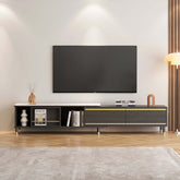 Black modern rectangle TV stand with three drawers for media storage and organization main product image