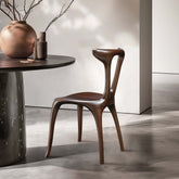 Elegant Deep Brown Solid Wood Lounge Chair with Unique Backrest