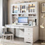 Elegant White Wood Writing Desk with Storage for Kids and Teens
