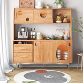 Wooden kitchen sideboard with large capacity, two layers, and built-in wine cabinet main product image