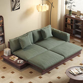 Cocochairs Floor Platform Wood Frame Sofa Bed – Reversible Armrests, Corduroy or Linen-Blend Upholstery