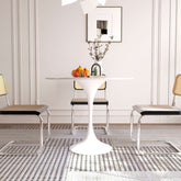 Round white rock slab dining table with minimalist design, 35.43 inches in diameter main product image