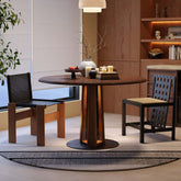 Extendable Nordic style solid wood dining table with foldable square and round design, featuring LED light main product image