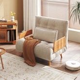 Beige folding sofa bed made of cotton and linen, convertible for versatile use main product image