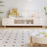 Cream wooden TV stand featuring sliding door and drawers for stylish storage main product image