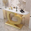 Glam Half-Round Stone Console Table with Abstract Iron Base