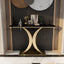 Glam Stone Top Console Table with Abstract Iron Base