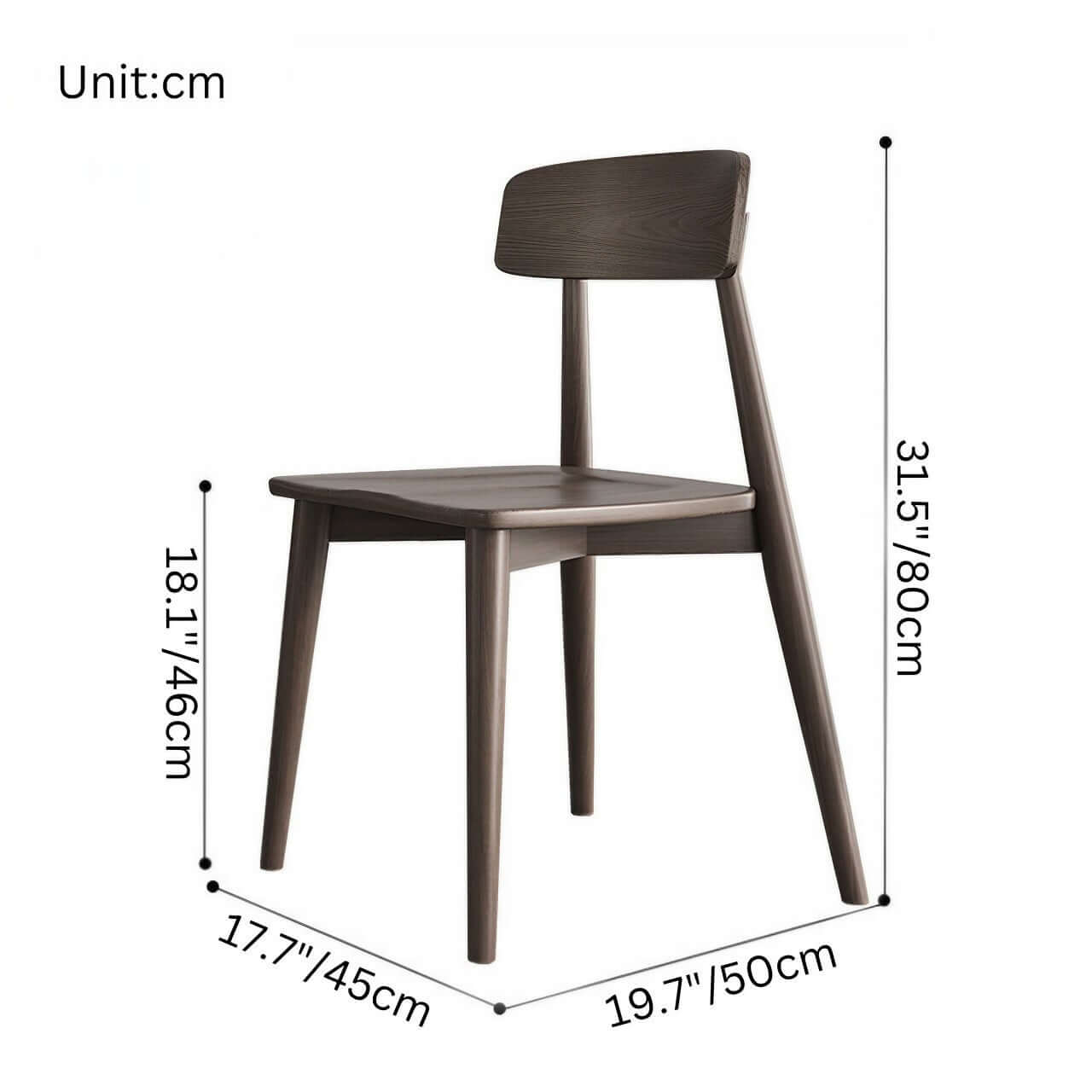 Solid wood dining chair in walnut oak finish with luxurious design and premium quality dimensions