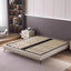 Modern Beige Panel Bed with Wood Slats and Metal Legs