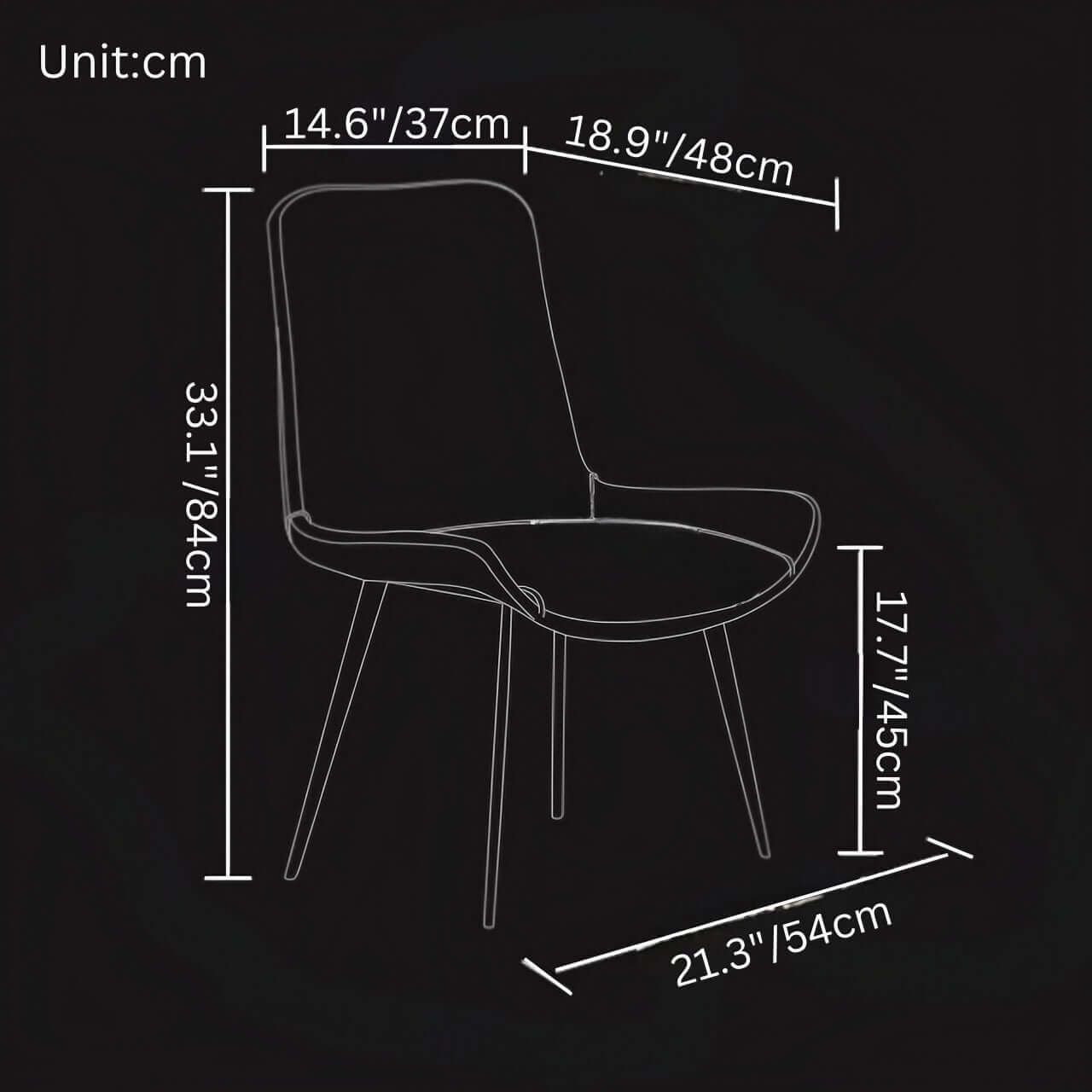 Black faux leather high-back chair with minimalist modern design for stylish seating dimensions