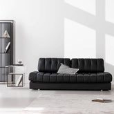 Black faux leather sofa bed with stainless steel frame and pillow arms for modern living rooms main product image