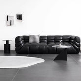 Black microfiber leather sectional sofa with solid wood frame, modern design for living room main product image