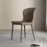 Contemporary brown leather dining chair with durable semi-wrapped backrest and minimalist design main product image