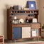 Modern Brown Wood Sideboard with Open Shelves and Stone Top