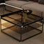 Modern Double-Layer Nesting Coffee Tables with Glass Top and Metal Frame