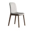 Single modern grey leather dining chair with durable fan-back design and minimalist style