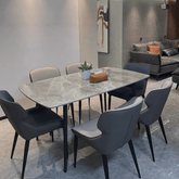 Modern grey rectangular dining table with bright rock tabletop and carbon steel legs main product image