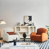 Orange velvet electric recliner chair with modern shell shape design main product image