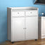 Modern Silver Stainless Steel Sideboard with Reeded Glass Doors
