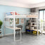 Modern White Metal Loft Bed with Stairs and Storage
