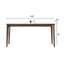 White rectangular sintered stone tabletop dining table with solid wood base in minimalist design