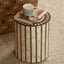 Mother of Pearl Artisanal Drum Side Table With Radiant Inlay