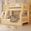 Natural Finish Modern Bunk Bed with Ladder & Drawer & Bookcase