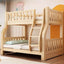 Natural Finish Modern Kids Bunk Bed with Drawers and Guardrails