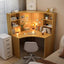 Natural Wood Corner Writing Desk with Hutch and LED Lighting