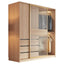 Natural Wood Wardrobe Armoire With Ribbed Glass Sliding Doors