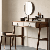 Nordic Black Walnut Dressing Table With Mirror And Stool Main Product Image