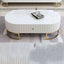 Oval Stone Top Coffee Table with Gold Metal Base and Drawer Main Product Image