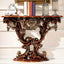 Rococo-Inspired Carved Console Table with Wood Top & Metal Base