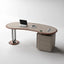 Saddle Leather Crescent Office Desk with Walnut Trim and Hidden Charging