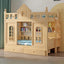 Scandinavian Pine Bunk Bed with Bookshelf, Desk, and Ladder Storage
